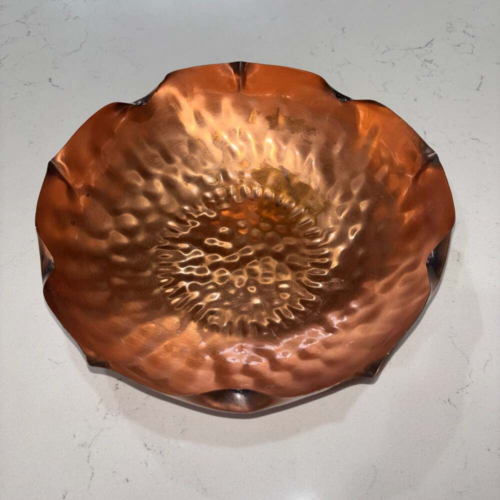 Vintage Gregorian Hand-Hammered Solid Copper Scalloped Bowl